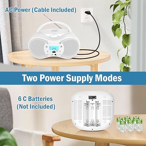 Miniatura 5 de Boombox - Reproductor de CD portátil, reproductor de CD Boombox combo para niños