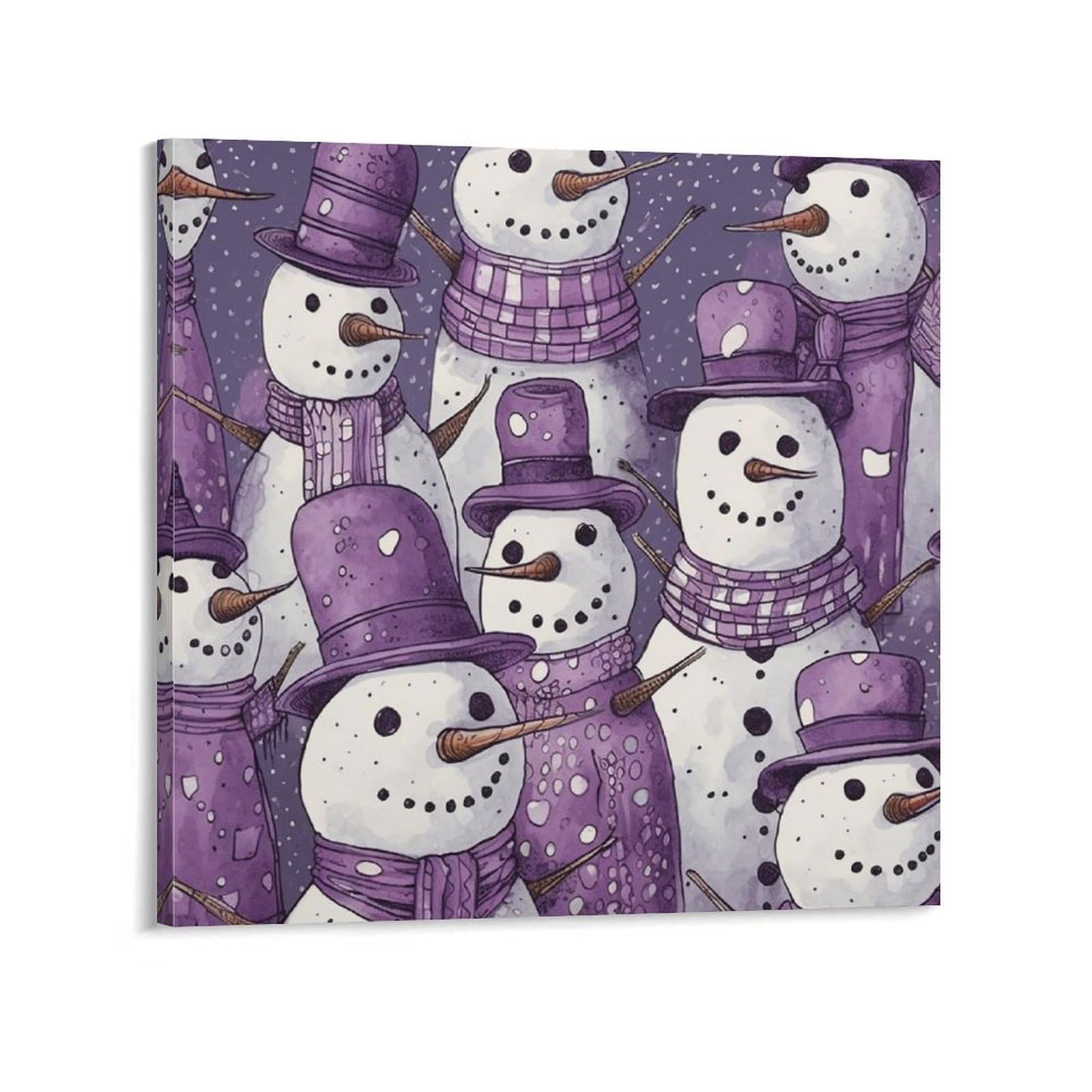 Purple Snowman Pattern Canvas Wall Art for Bedroom 20x20inch(50x50cm) Canvas Prints Artwork for Walls Modern Picture Artwork Painting for Living Room Aesthetic Wall Paintings for Bathroom Kitchen Offi