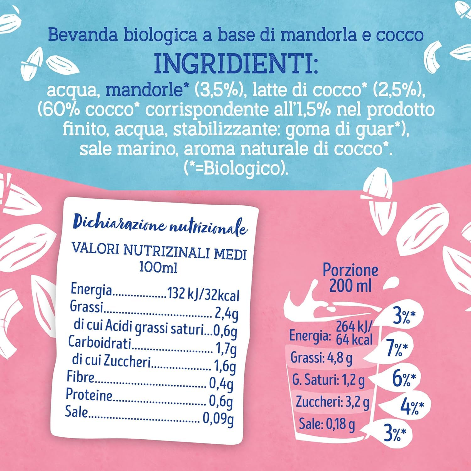 ISOLA BIO Bevanda Biologica a Base di Cocco e Mandorla, 100% Ingredienti Naturali, Senza Glutine, a Basso Contenuto di Grassi, per Intolleranti al Lattosio, Vegetariani e Vegani, 6 Confezioni da 1 L