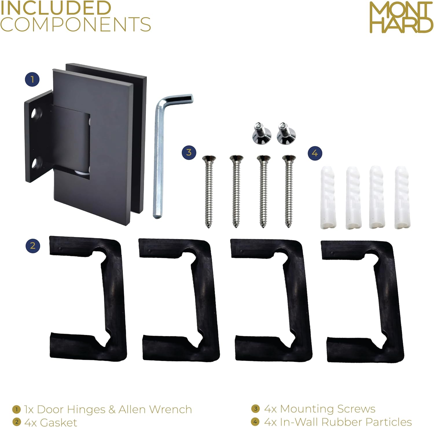 Shower Door Hinge - Short Back Plate, Matte Black Square Standard Wall to Glass Hinges, Fits 3/8" to 1/2" (10 to 12 mm) Glass, 90 Degree, Solid Brass, Bathroom Hardware Residential & Commercial Use