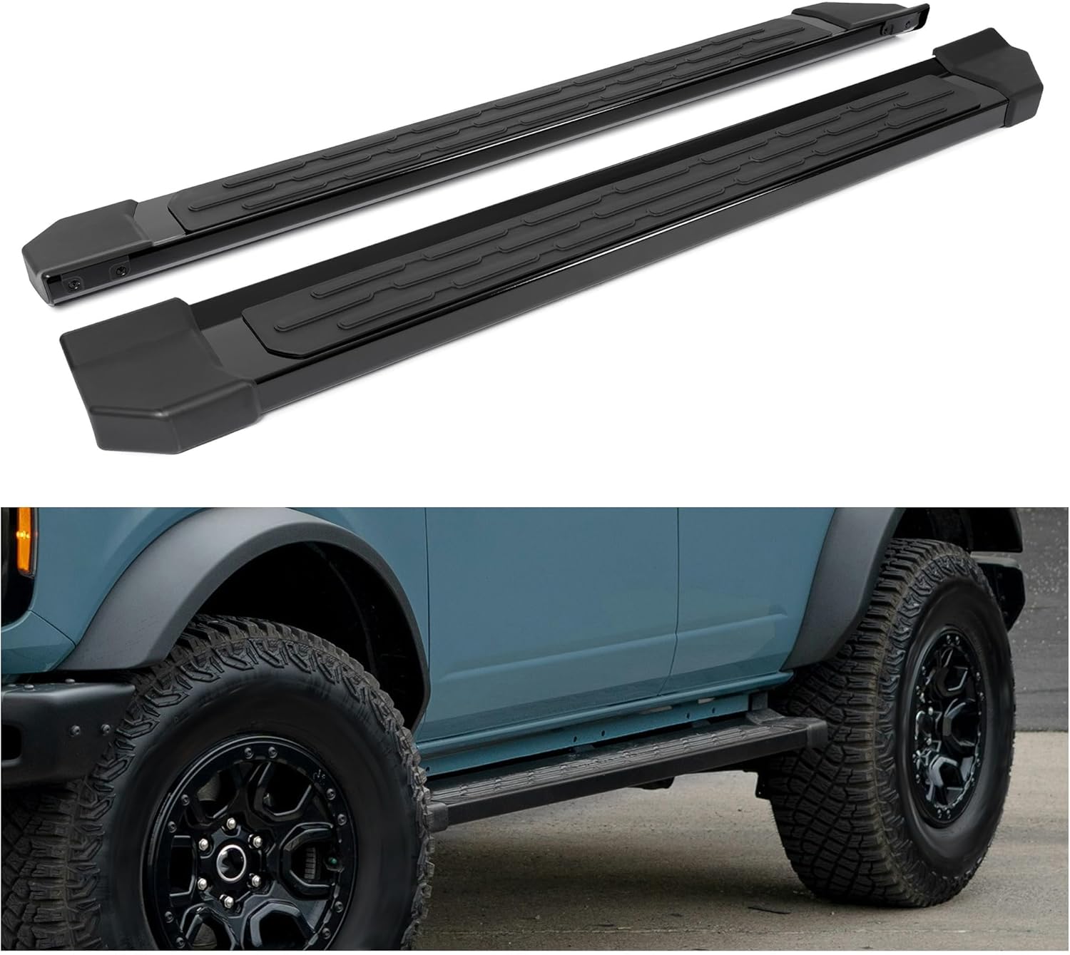 HECASA Running Boards Compatible with 2021-2025 Ford Bronco 4 Door Side Steps Nerf Bars Side Steps Rock Rail Aluminum + ABS Black Platform Style