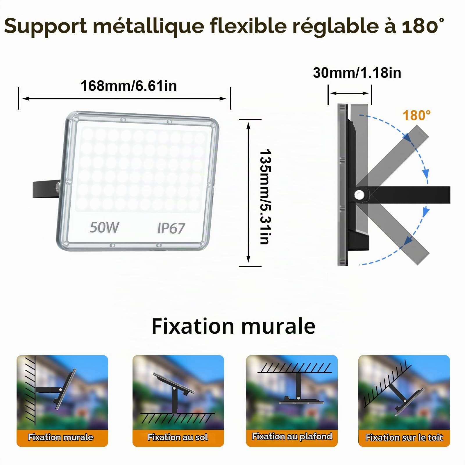 Projecteur LED Extérieur 50W - 5000LM Spot LED Extérieur Etanche IP67 6500K Blanc Froid 2 Pièce Phare Exterieur pour Jardin