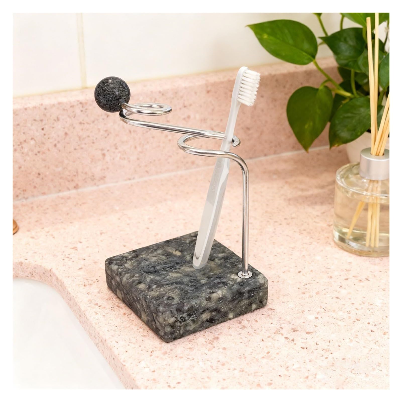 Portacepillos de Dientes Organizador Moderno del Acero Inoxidable Tenedor Cepillo de Dientes con la Base mármol Falsa Vaso de Enjuague bucal Reutilizable