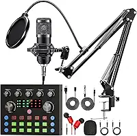 Kit Microfone Estúdio Pacote Estúdio Gravação com Microfone Podcast Modificador Voz Perfeito Microfones Condensadores Profissional Microfone Mesa para Streaming Canto YouTube Jogos