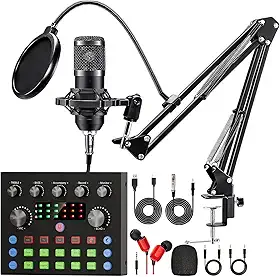 Kit Microfone Estúdio Pacote Estúdio Gravação com Microfone Podcast Modificador Voz Perfeito Microfones Condensadores Profissional Microfone Mesa para Streaming Canto YouTube Jogos