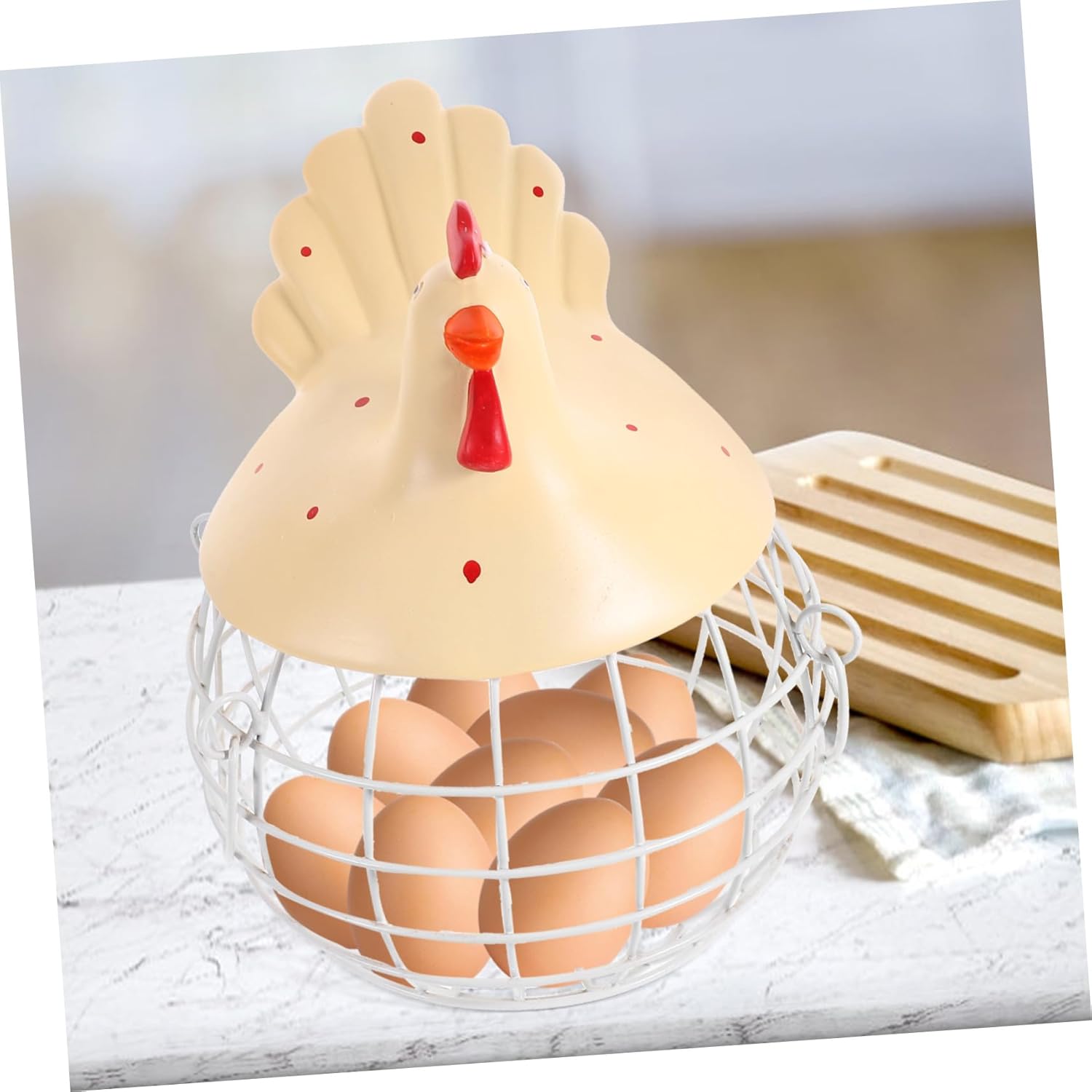 Creative Chicken-shaped Iron Art Egg Holder Basket Multi-function Fruit Container and Storage Organizer for Kitchen Farmhouse Rustic Decor Construction Random Color Random Color