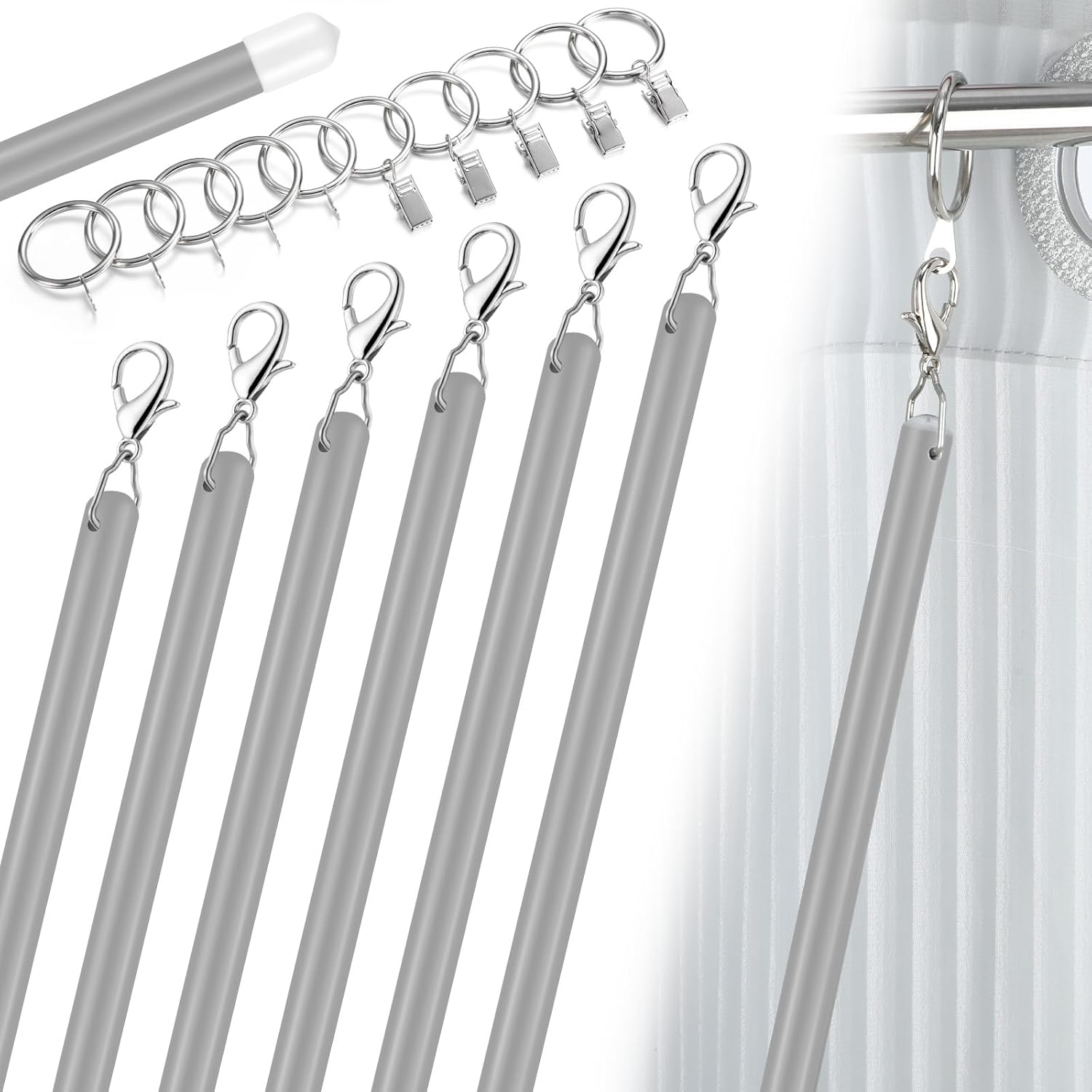 Shimeyao 6 Pack 36 Inch Acrylic Curtain Pull Wands Drapery Pull Rod White Versatile Fiberglass Blinds Invisible Wand Kits with Curtain Rings and Hooks for Opening Closing Curtains Homes Offices Window