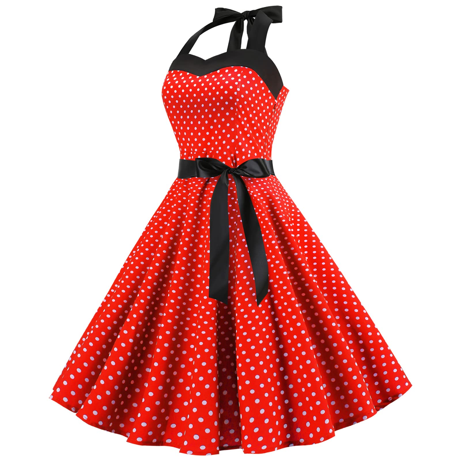 Robe Vintage Années 50 Femme Retro Rockabilly Pin Up Élégante Robes sans Manche Dos Nu Décolleté en Cœur Polka Dot Trapèze Mariage Cocktail Soirée Fête Cérémonie Décontractée au Genou Midi S-XXL