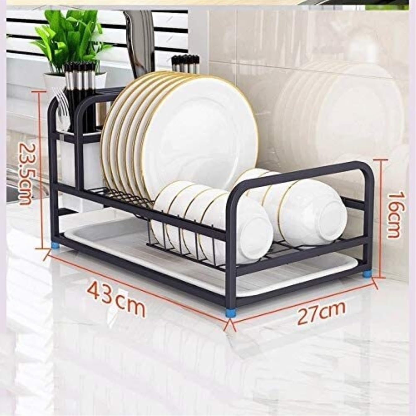 Ociekacz na Naczynia Wielofunkcyjny Ociekacz Do Naczyń Uchwyt Do Suszenia Stojak Ociekacz Ze Stali Nierdzewnej Do Naczyń Kuchennych Suszarka do Naczyń (Color : Black, Size : 43 * 27 * 23.5cm)