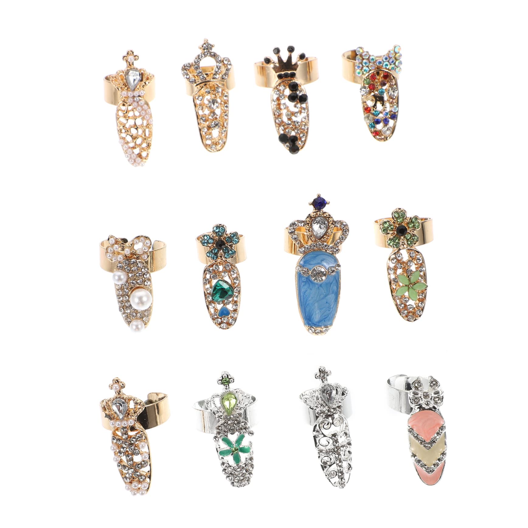 12 Pezzi Anelli per Unghie in Lega Pietre Decorative per Donna Accessori Manicure per Feste e Cerimonie Design Elegante e Semplice Stile Casuale