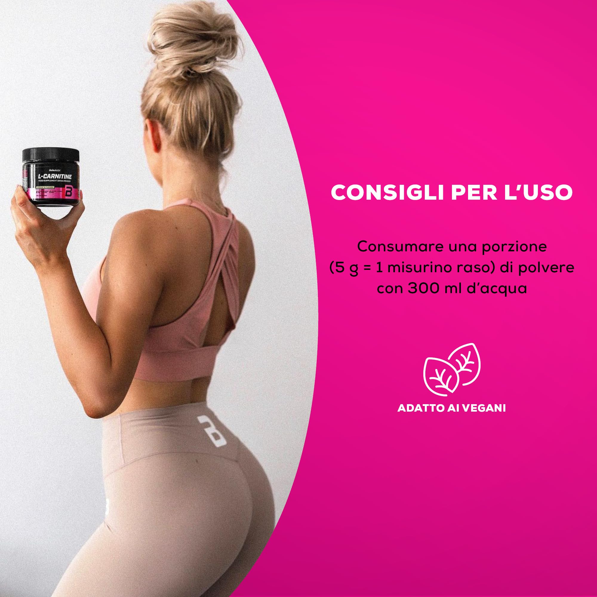 BioTechUSA L-Carnitina Drink Powder | 2.000mg/serving | Vegan, Senza Glutine, Senza Zucchero | Aumenta il Metabolismo e l'Energia, 150 g, tè freddo al limone
