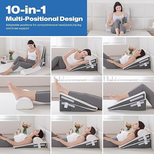 Miniatura 2 de GOHOME Almohada de cuña de cama con parte superior de espuma viscoelástica de enfriamiento extraíble, almohada triangular de bambú 3 en 1 para