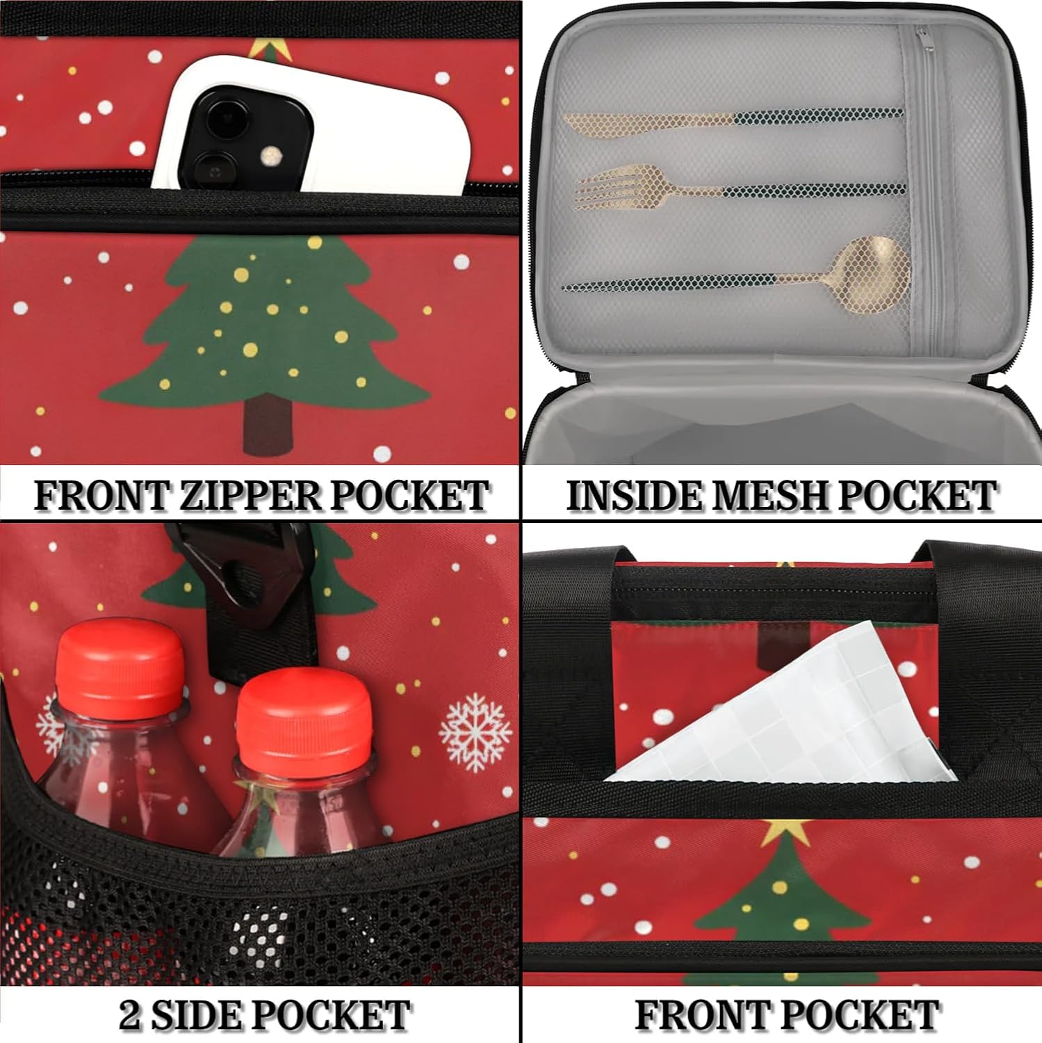 Festive Christmas Tree Insulated Picnic Backpack Lunch Box for Women Men Picnic Basket Tote Lunch Bag Picnic Bag Portable Lunch Bags for Picnic, Beach, Work, Trip,Office, Camp