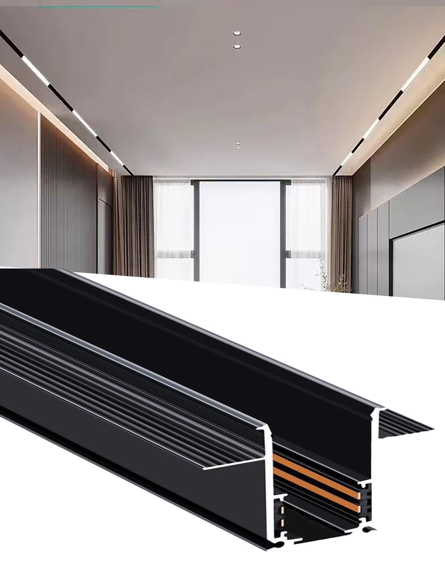 JNTFNE Recessed Magnetic Track, Rail for LED Track Lights Aluminium,Ceilin Plaster-in Living room,Bathroom,Kitchen, Study, Office, Store(100cm)