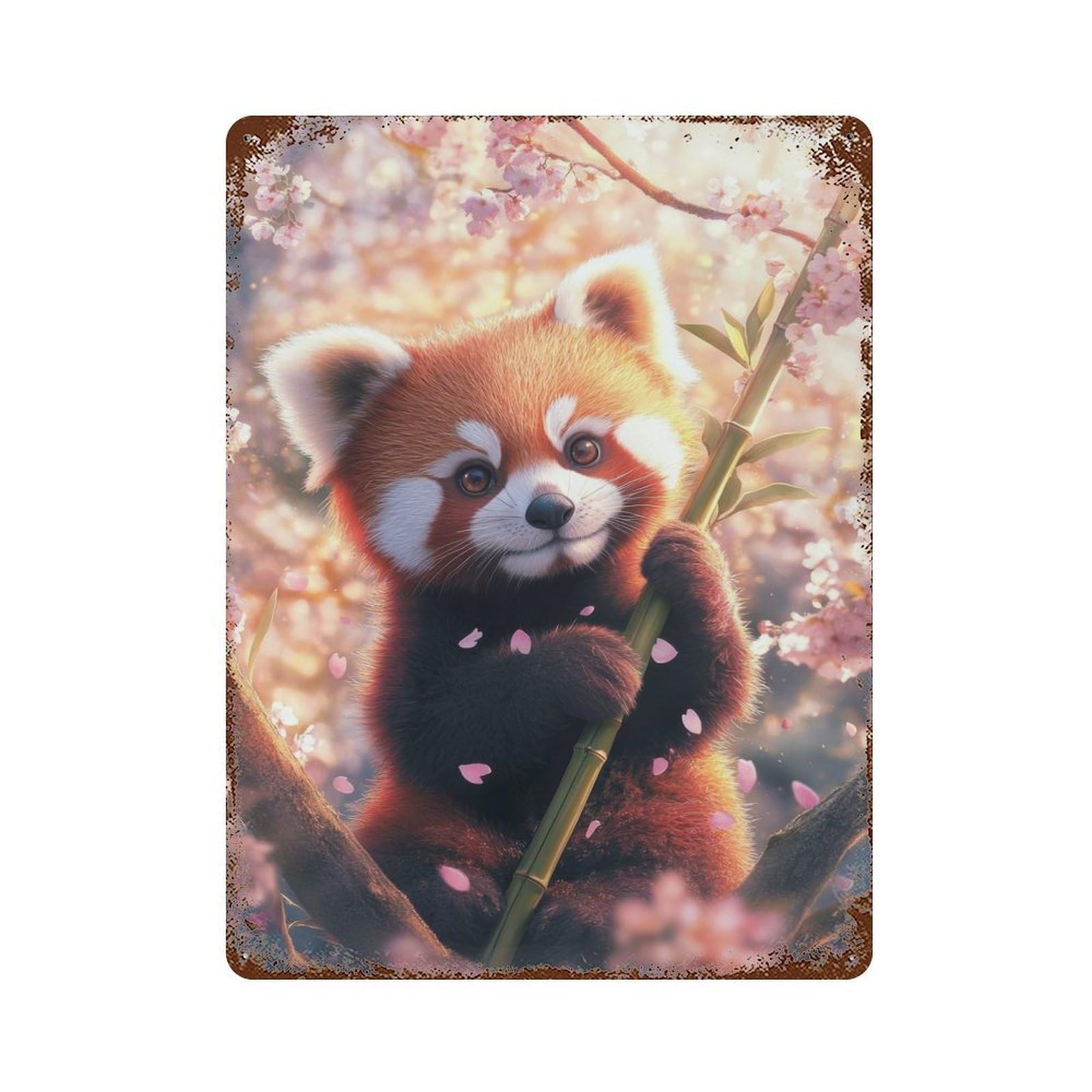Red Panda in Cherry Blossoms Decorative Tin Sign 15.7"x11.8", Rustic Home Decor for Garage, Pub Or Kitchen