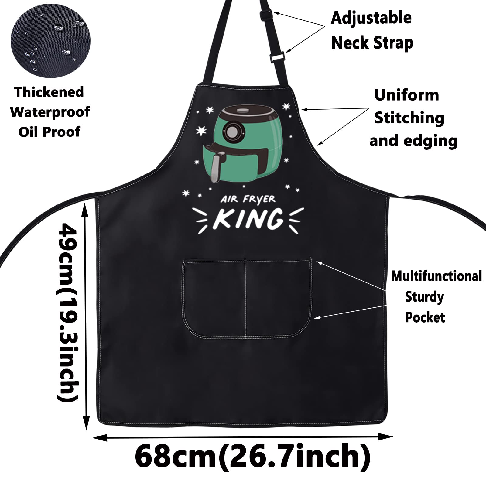BWWKTOP Air Fryer Oven Apron Air fryer Lover Gifts Air fryer Chef Gifts Air Fryer King Adjustable Apron With Pockets (Air fryer King)