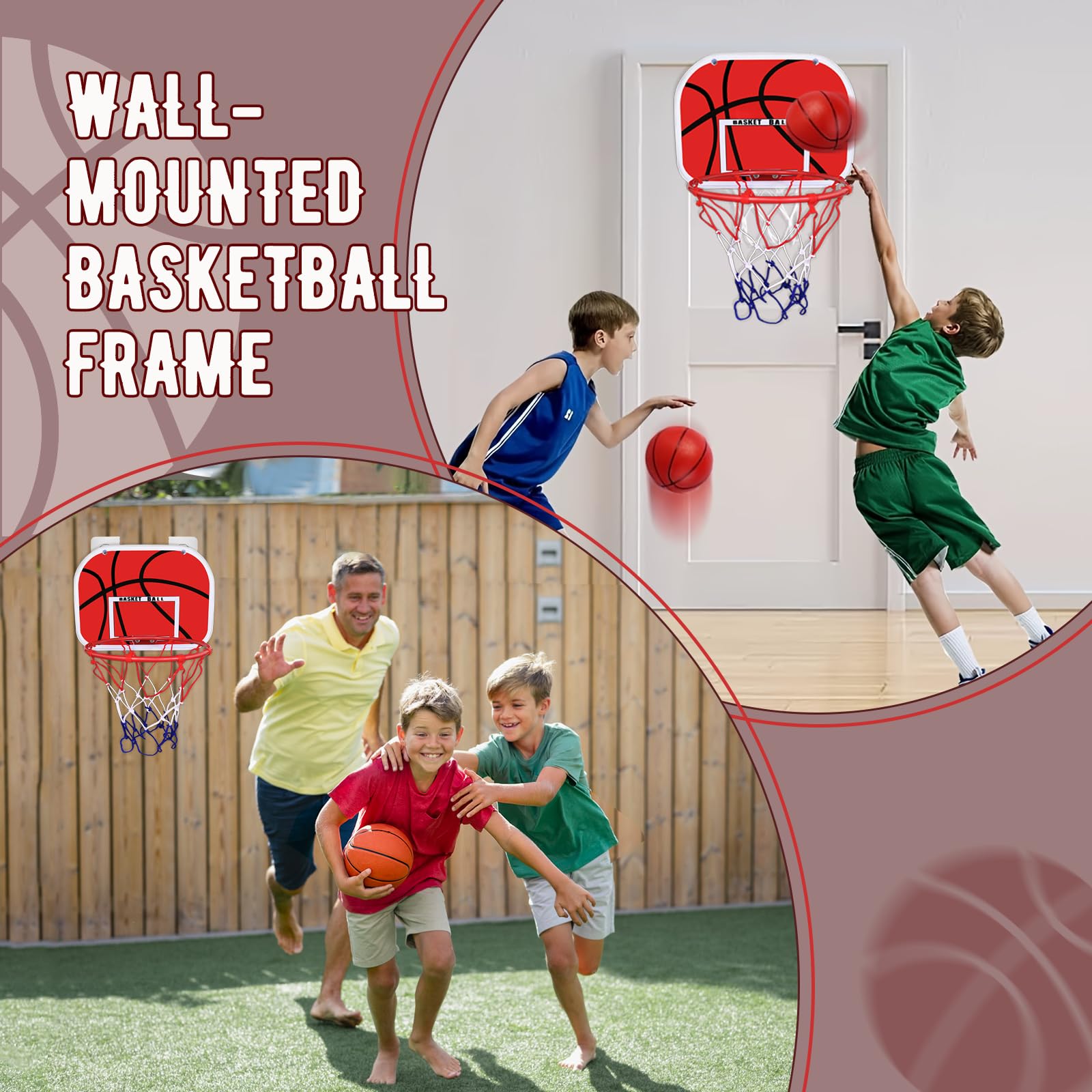 Canasta Baloncesto Infantil, Mini Aro de Baloncesto con 2 Pelotas de Daloncesto y Bomba, Tablero de Basket para Colgar, Sala de Accesorios, Mini Juguetes Deportivos