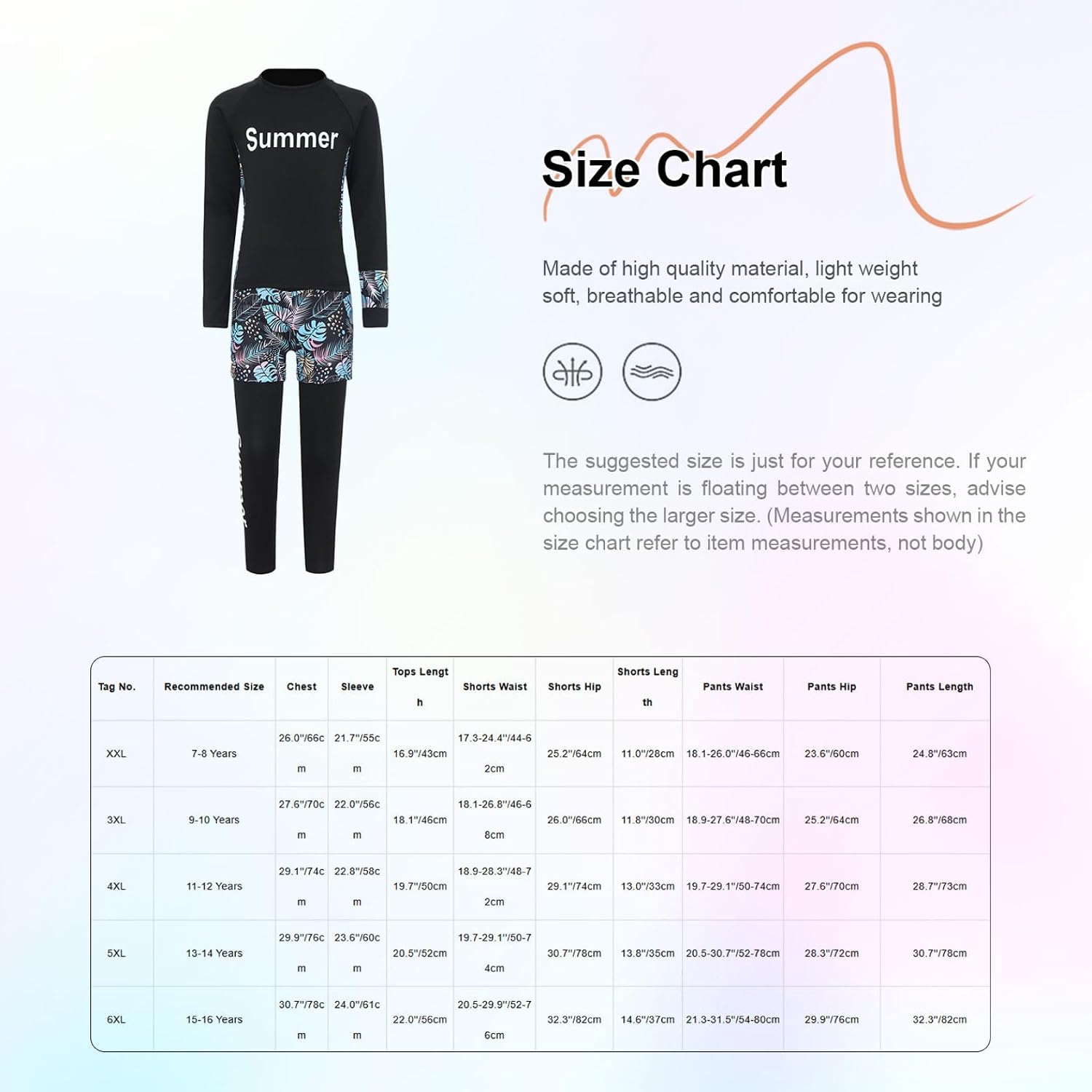 Big Boys Girls 3 Piece Rash Guard Set Long Sleeve Swim Shirt with Leggings Shorts UPF 50+ Swimsuit