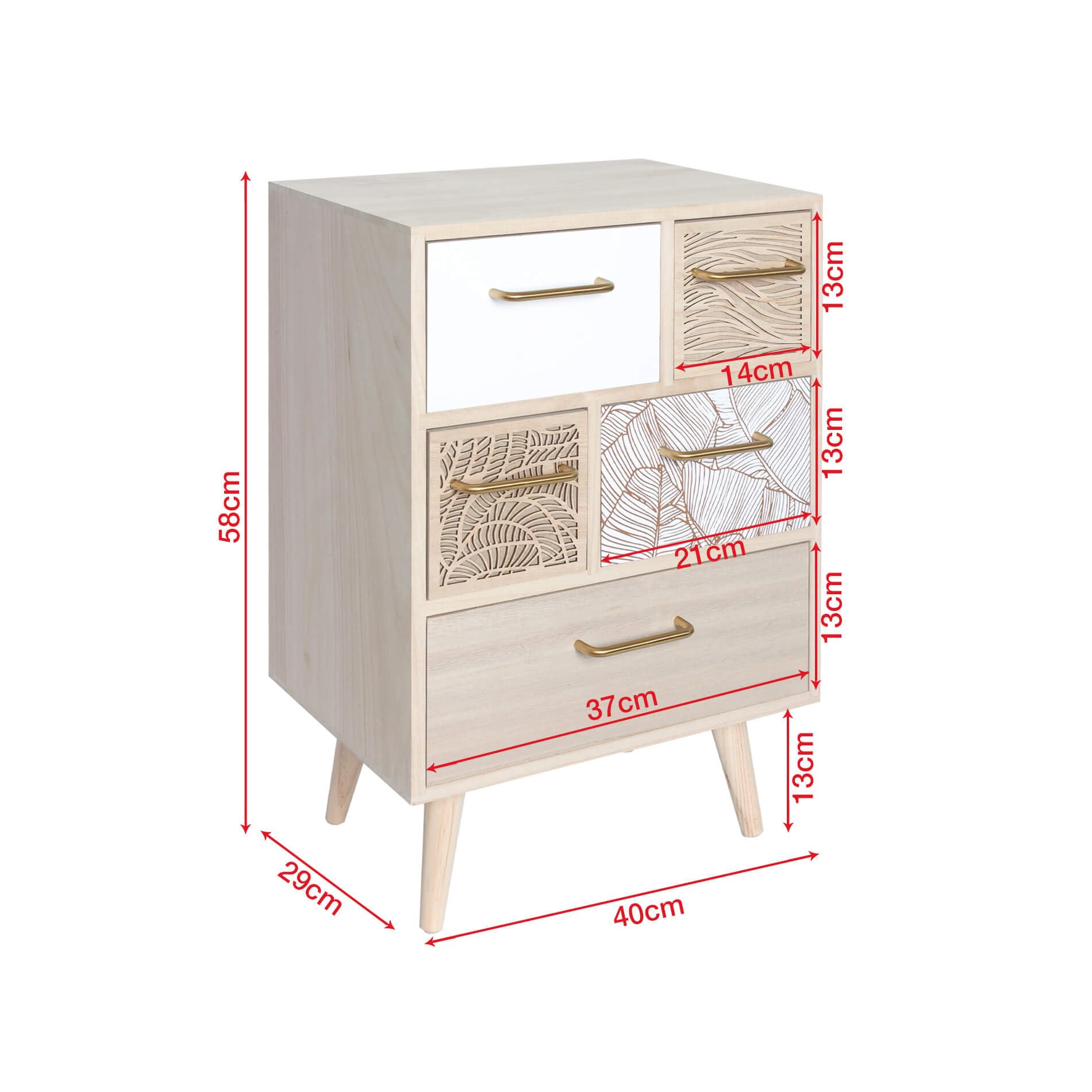 Rebecca Mobili Mueble con 5 Cajones, Mueble Ahorro de Espacio, Madera MDF, Marrón Claro, Estilo Escandinavo, para Baño Entrada Habitación - Dimensiones AxAnxFon: 58 x 40 x 29 cm - Art. RE6914