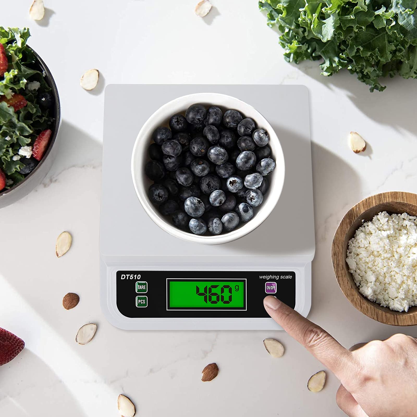 Elektroniczna waga kuchenna 30 kg/1g, cyfrowa waga spożywcza, domowe gotowanie, ważenie owoców, waga wielofunkcyjna (Bianco, 30kg)