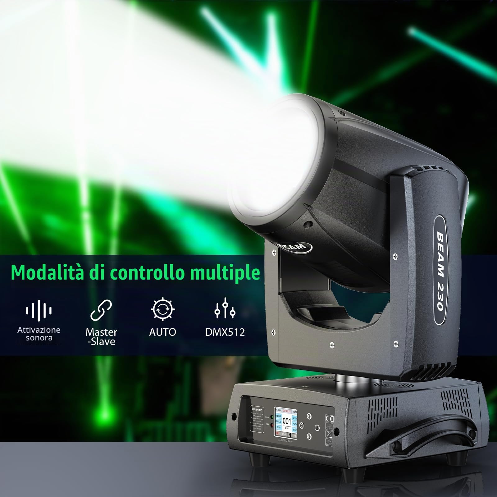 230W 7R LED Teste Mobili, d-mx512 Discoteca Palcoscenico Spot Beam con 24 Prisma 4 Modalità di Controllo Luce Party per Matrimonio DJ Party Live Band Mostra (2 pezzo con flightcase)
