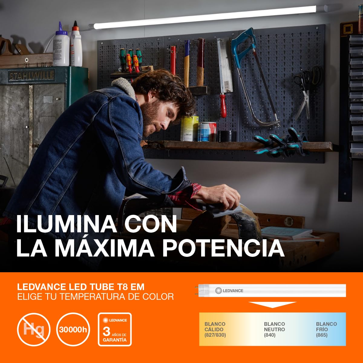 OSRAM LED TUBE T8 36 EM 1200 mm, tubo LED lineal, 15W, 1800lm, 6500K, luz blanca día, LED de repuesto para tubos fluorescentes T8 con casquillo G13, larga vida, optimo consumo de energía