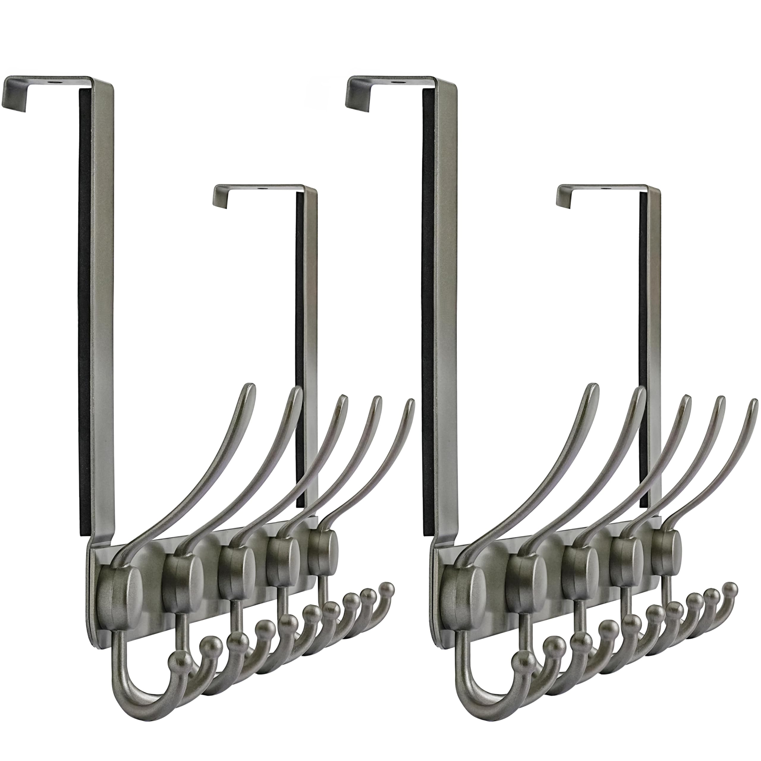 Photo 1 of Dseap Over The Door Hook Hanger - Fits 1 3/8" to 1 3/4" Standard Doors | 5 Tri Hooks Heavy Duty Towel/Coat Rack | Door Organizer for Clothes, Jackets, Hats, Towels, Grey, Pack of 2