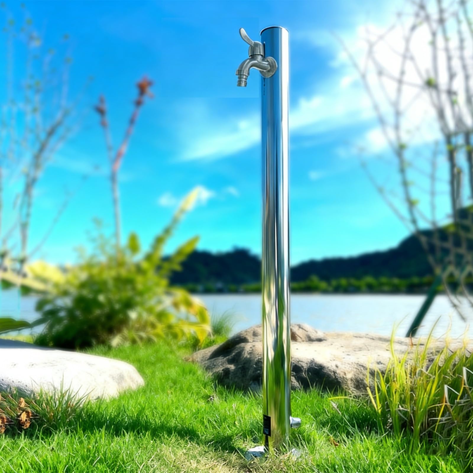 Columna de agua de acero inoxidable 304 para exteriores, hidrante vertical anticongelante con grifo, soporte de manguera independiente para patio y patio