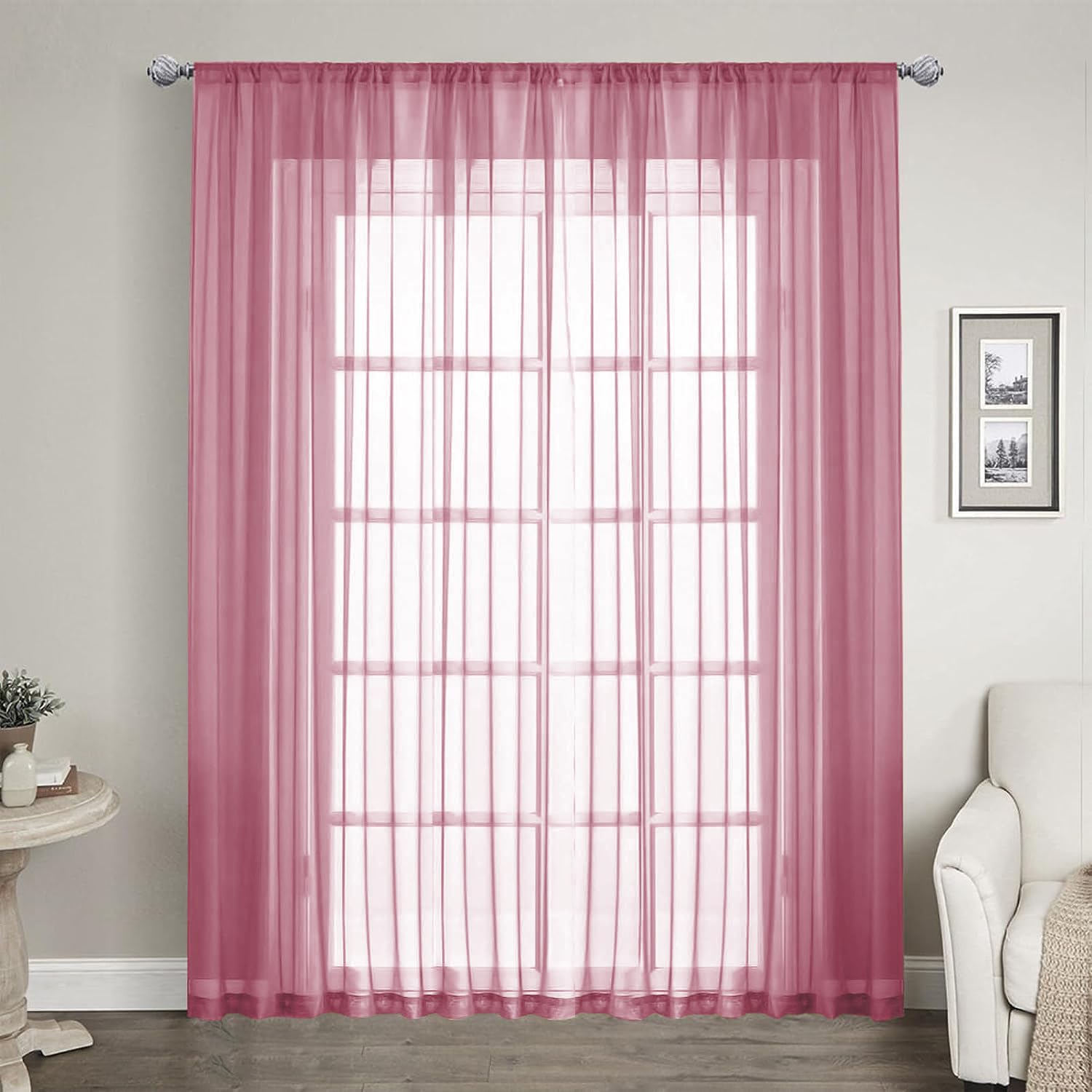 LOYOLADY Dry Rose Sheer Curtains 96 inches Long 1 Panels Set Bedroom Sheer Curtains Sheer Curtain for Living Room 100" W x 96" L