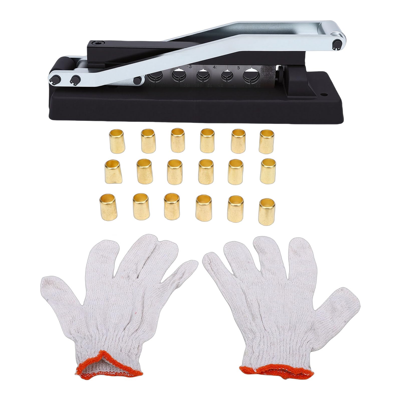 KIMISS Engarzadora de Manguera de de Alta Resistencia, 5 Troqueles Intercambiables para Mangueras de Aire de Goma de PVC de 1/4 5/16 3/8 Pulgadas, con Tornillo de Presión Ajustable,
