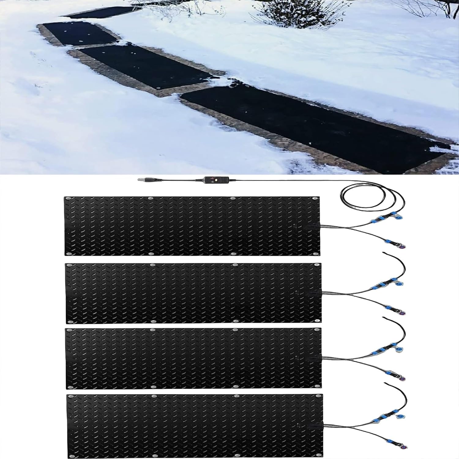 Heated Snow Melting Mats,1/2/3/4/5 pcs Snowmelt Heated Walkway Mats,for Driveway Walkway Decks and Sidewalks Connection with 9.84 ft Power Cord for Winter Stairs(3 Pcs,12x48in/(30x120cm))