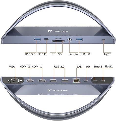 Miniatura 7 de Estación de acoplamiento TobenONE para MacBook con monitor dual 4K con adaptador de corriente de 100W, estación de acoplamiento 13 en 2 USB C para
