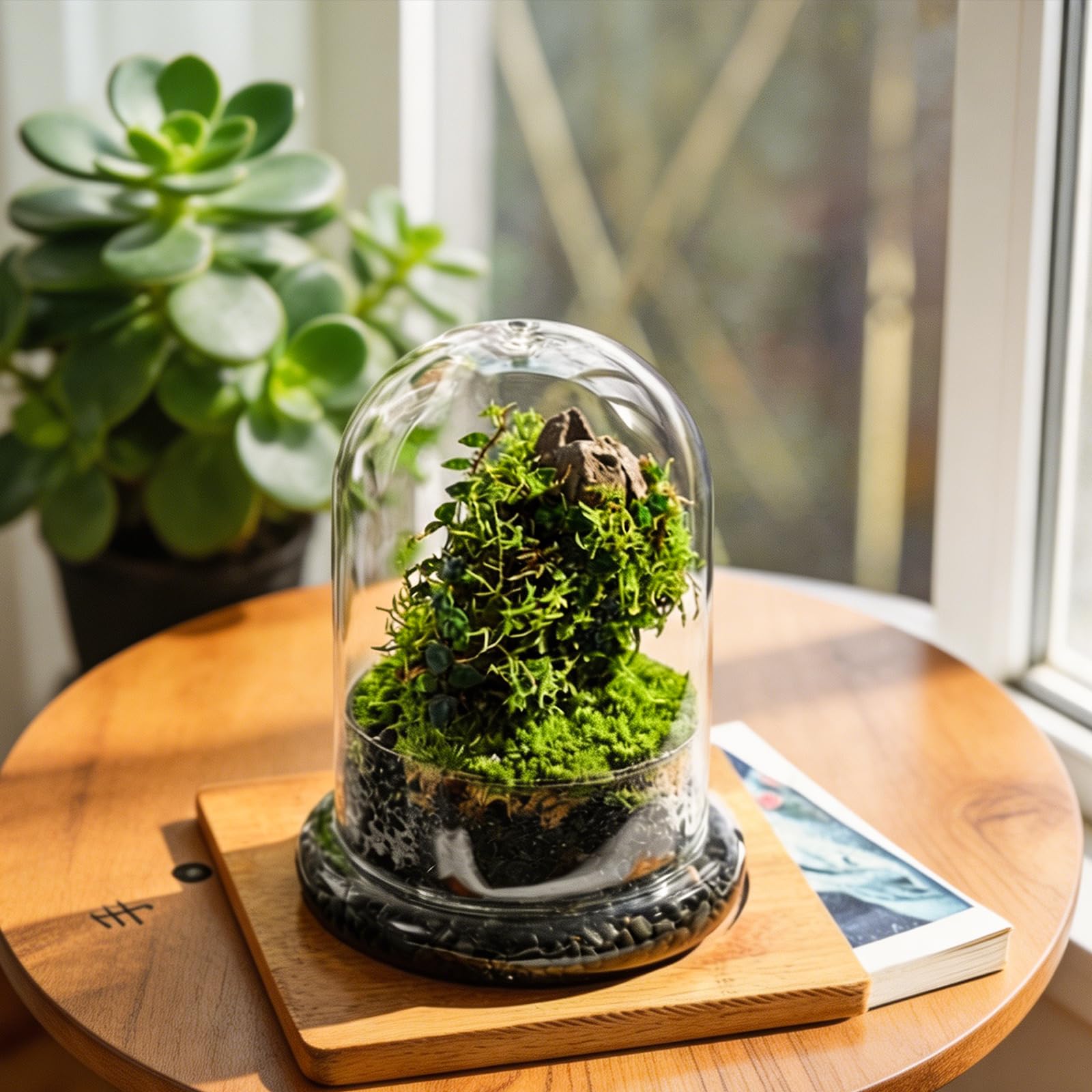 FRUHLING Mini terrario de cristal para plantas suculentas, cúpula de cristal transparente decorativa con agujero de aire, jardín de botellas, bricolaje, para decoración de mesa, regalo (12 x 16 cm