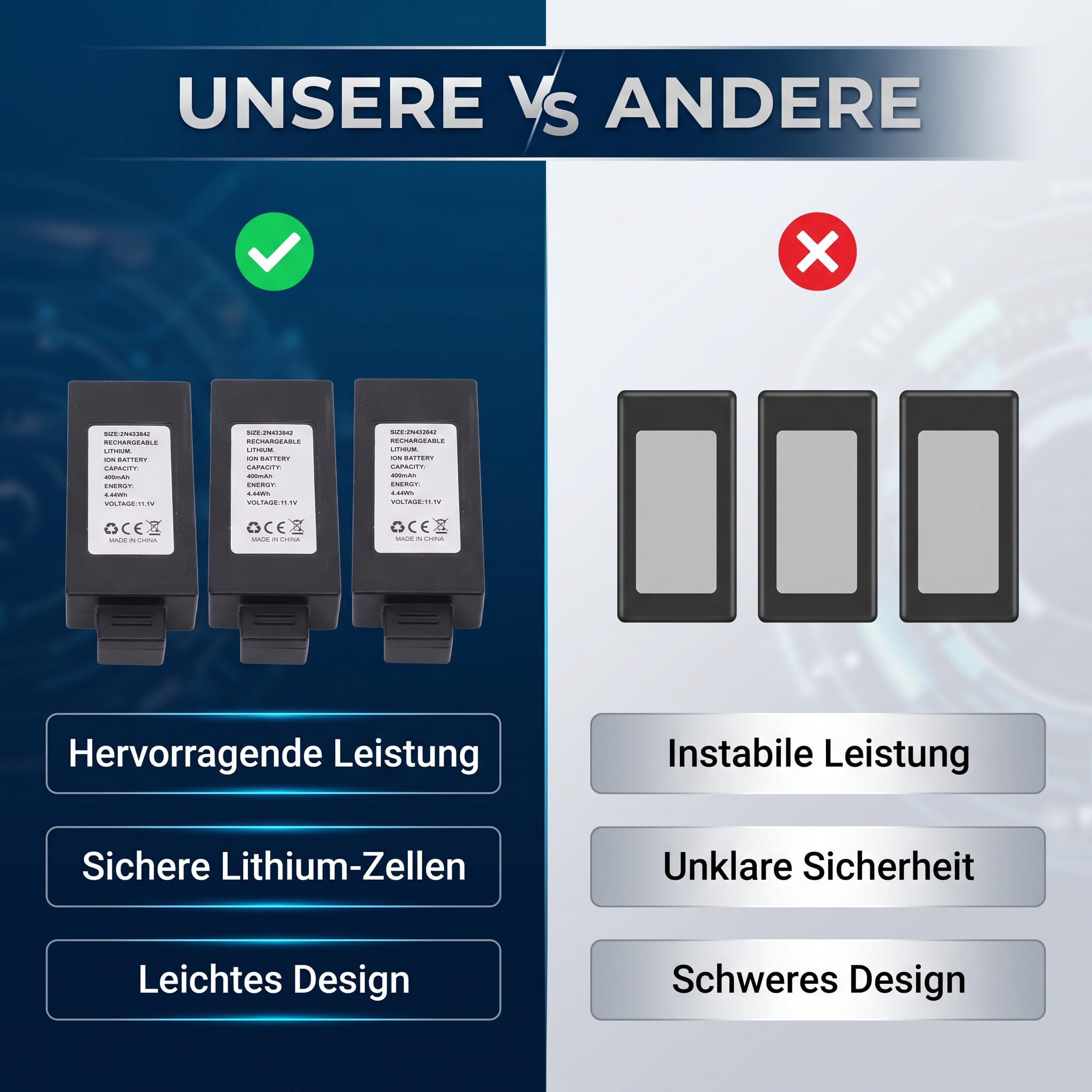 Wiederaufladbarer 11,1V 400mAh RC-Hubschrauber-Akku, RC ERA C123 EC135 Ferngesteuerte Hubschrauber mit Überladeschutz, Tiefentladeschutz, Überstromschutz, Kurzschlussschutz (3 Stück)