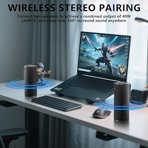 Miniatura 3 de COOPERS Altavoz Bluetooth portátil, altavoz Bluetooth inalámbrico, altavoces impermeables IPX5 con luces RGB, graves profundos de sonido estéreo