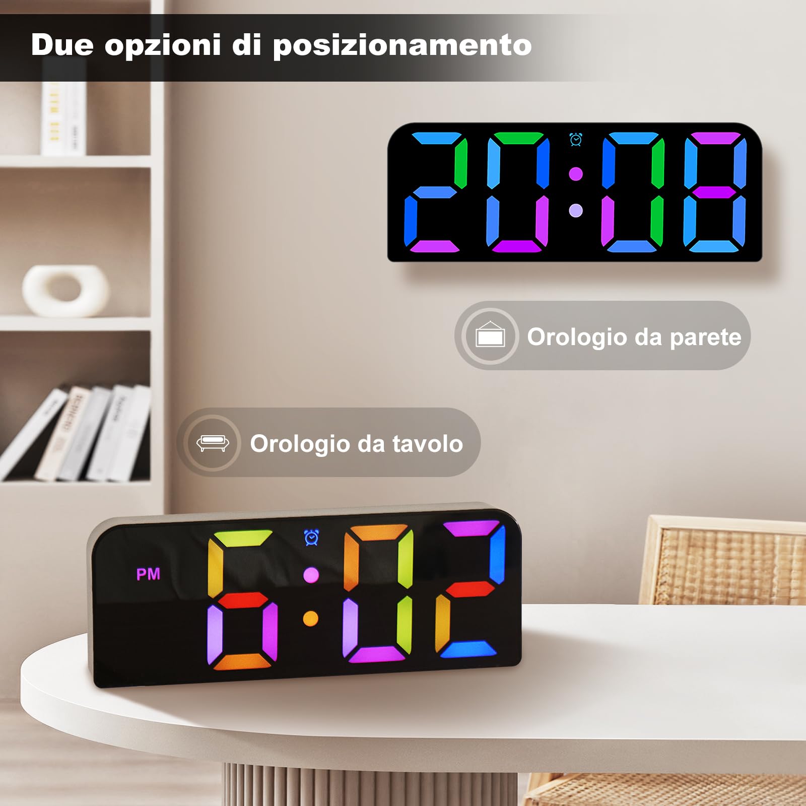 Orologio Digitale Da Parete PiKaPiKaP - Display LED RGB 3 Pollici, Telecomando, Allarme E Snooze - Foto 4