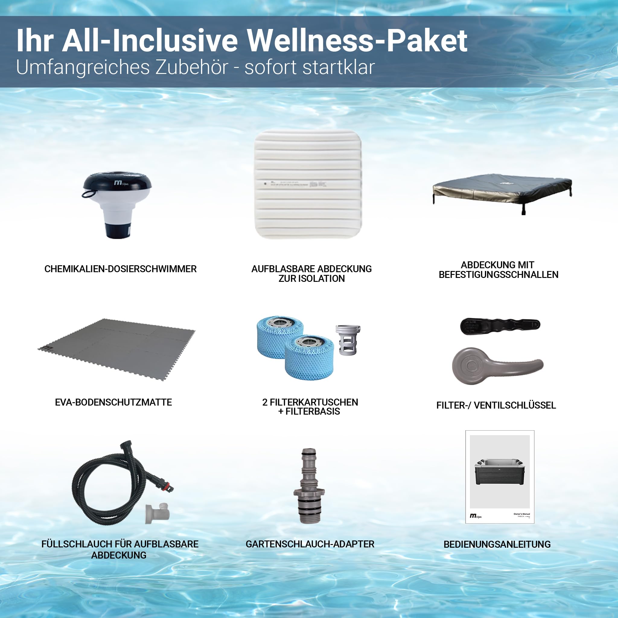 Miweba Whirlpool MSpa Tribeca mit Fester Außenwand | App Steuerung | 6 Personen Spa | 160x160x65cm | 120 Massagedüsen | Ganzjähriger Einsatz Winterfest | In & Outdoor Pool | Gartenpool | Aufstellpool