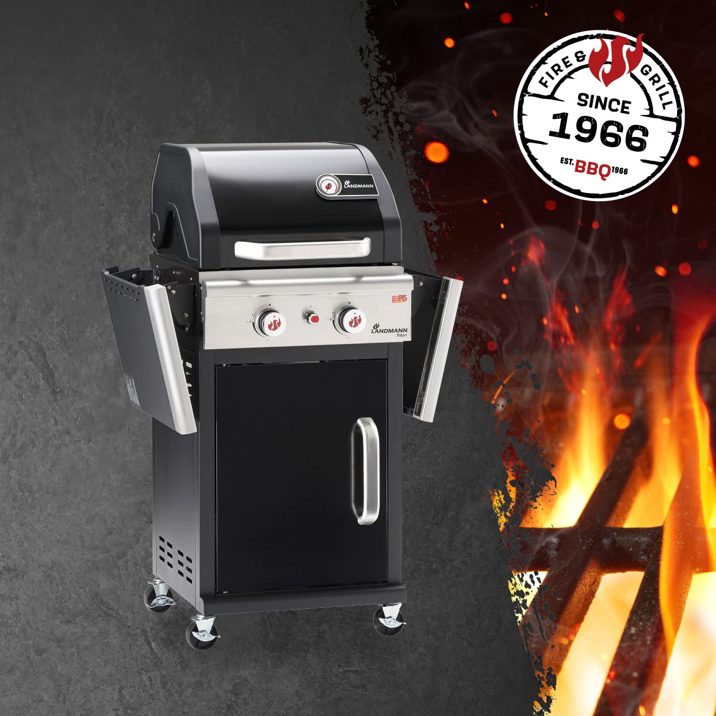 LANDMANN Grill gazowy Triton PTS 2.0 | Premium grill gazowy z pokrywką z podwójnymi ściankami i termometrem w pokrywie | ruszt do grillowania z emaliowanego żeliwa zapewnia doskonały branding