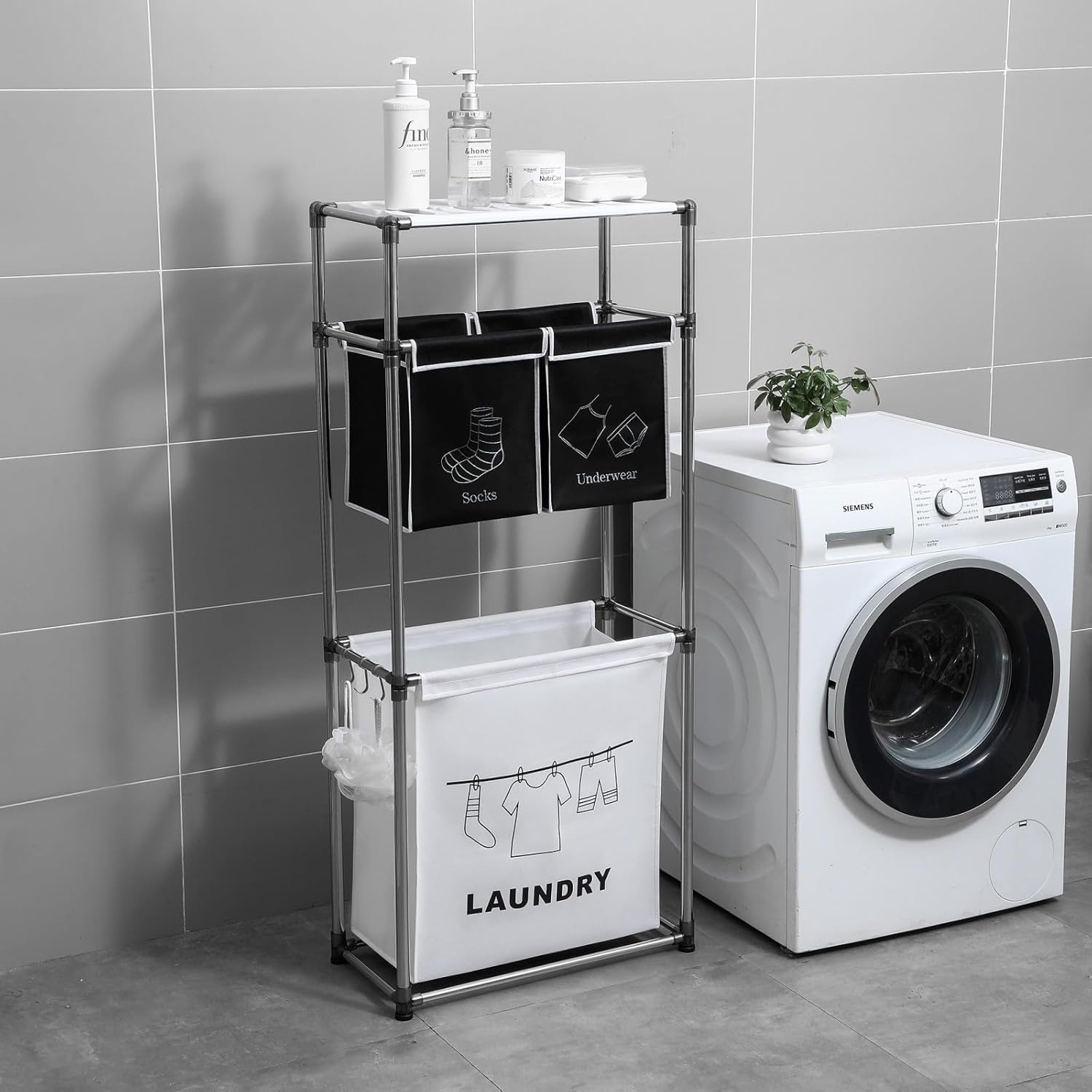 Laundry Hamper 3-Tier Laundry Sorter with 3 Removable Bags and Hooks – Organizer for Clothes, Darks, Socks & Underwear | Heavy-Duty Fabric Frame, Waterproof Oxford Liner, Large Capacity Storage