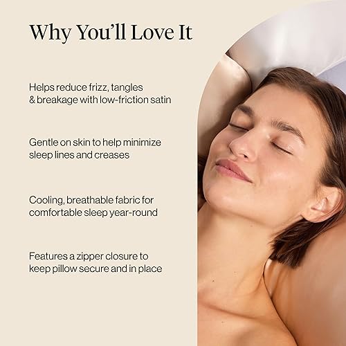 Vista 104 de Kitsch Funda de almohada de satén con cremallera para cabello y piel, tamaño Queen, más suave que la seda, paquete de 2 fundas de almohada 02.