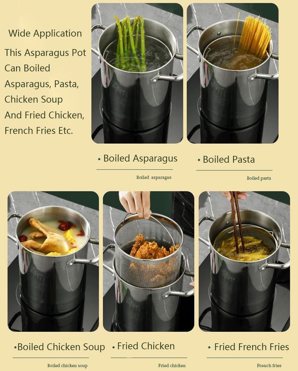 4L Marmite De Friture Avec Panier Et Couvercle Acier Inoxydable 304 Pot À Légumes Marmite À Asperges Cuiseur De Pâtes Cuit-vapeur Pour La Maison Cuisine, Argent