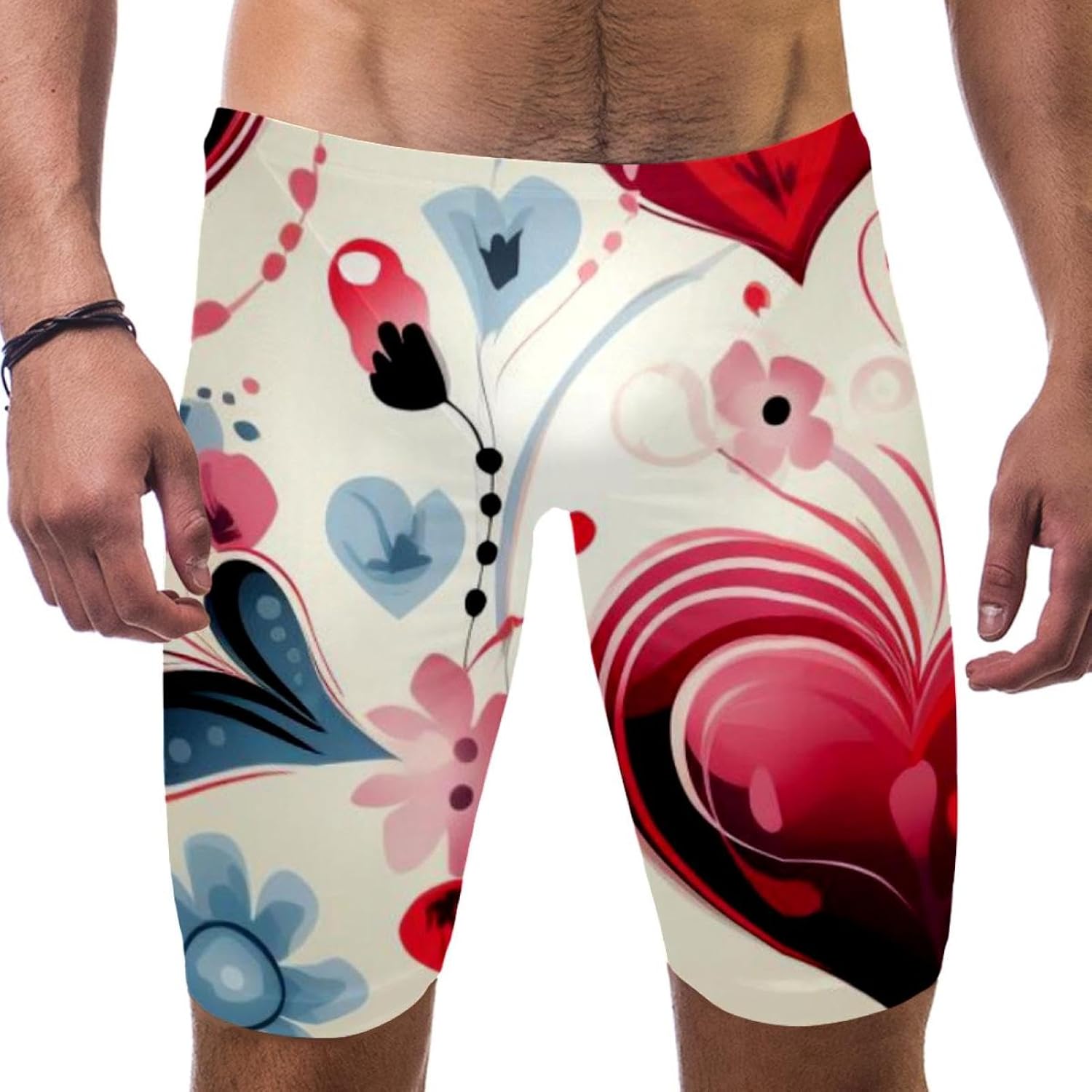 Valentine's Day Men's Swim Shorts Swimming Jammer Cool Dry Active Swimsuit Workout Shorts Sports Tights