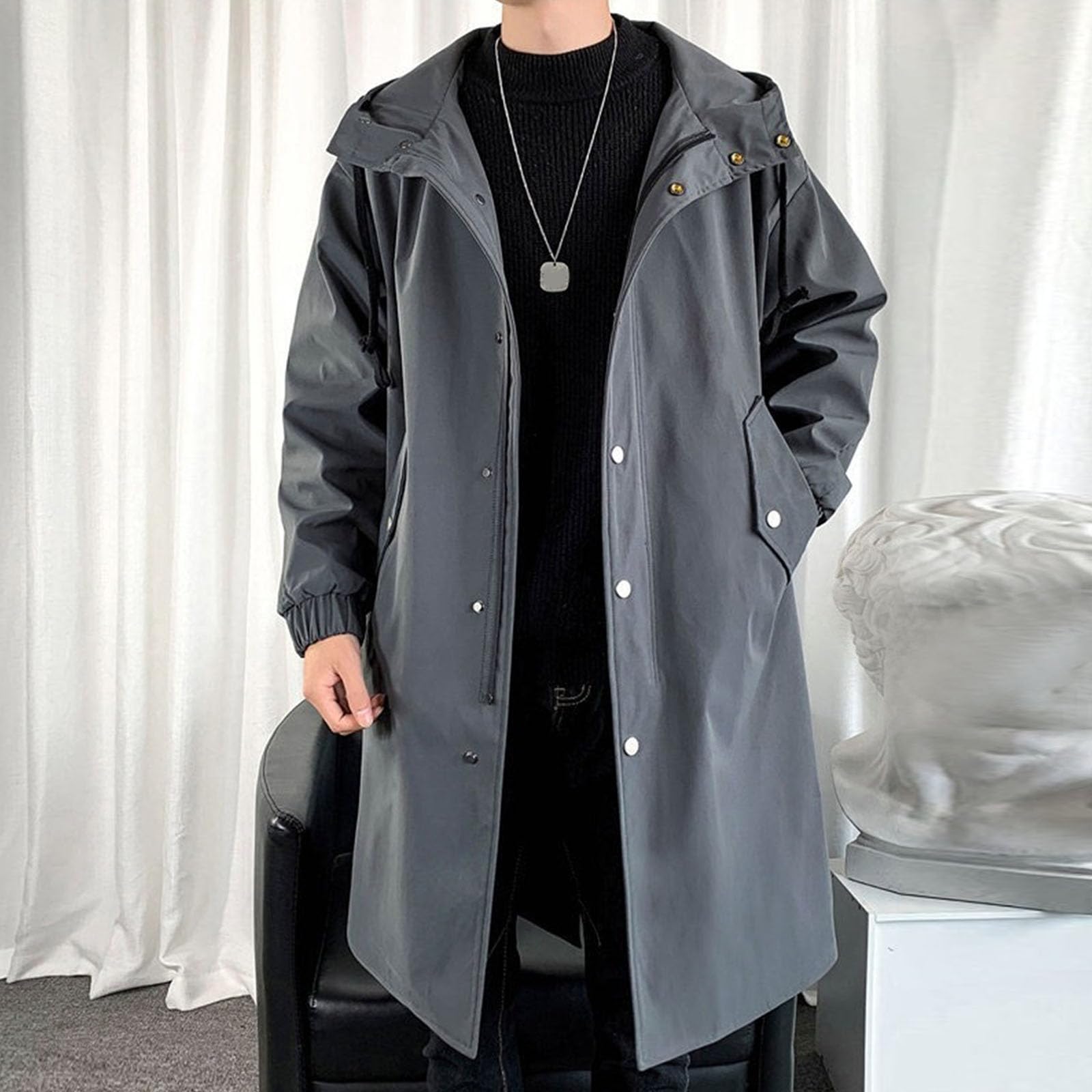 Giacca casual da uomo, giacca leggera da safari uomo, con bottoni, in cotone, militare, esterno, a maniche lunghe