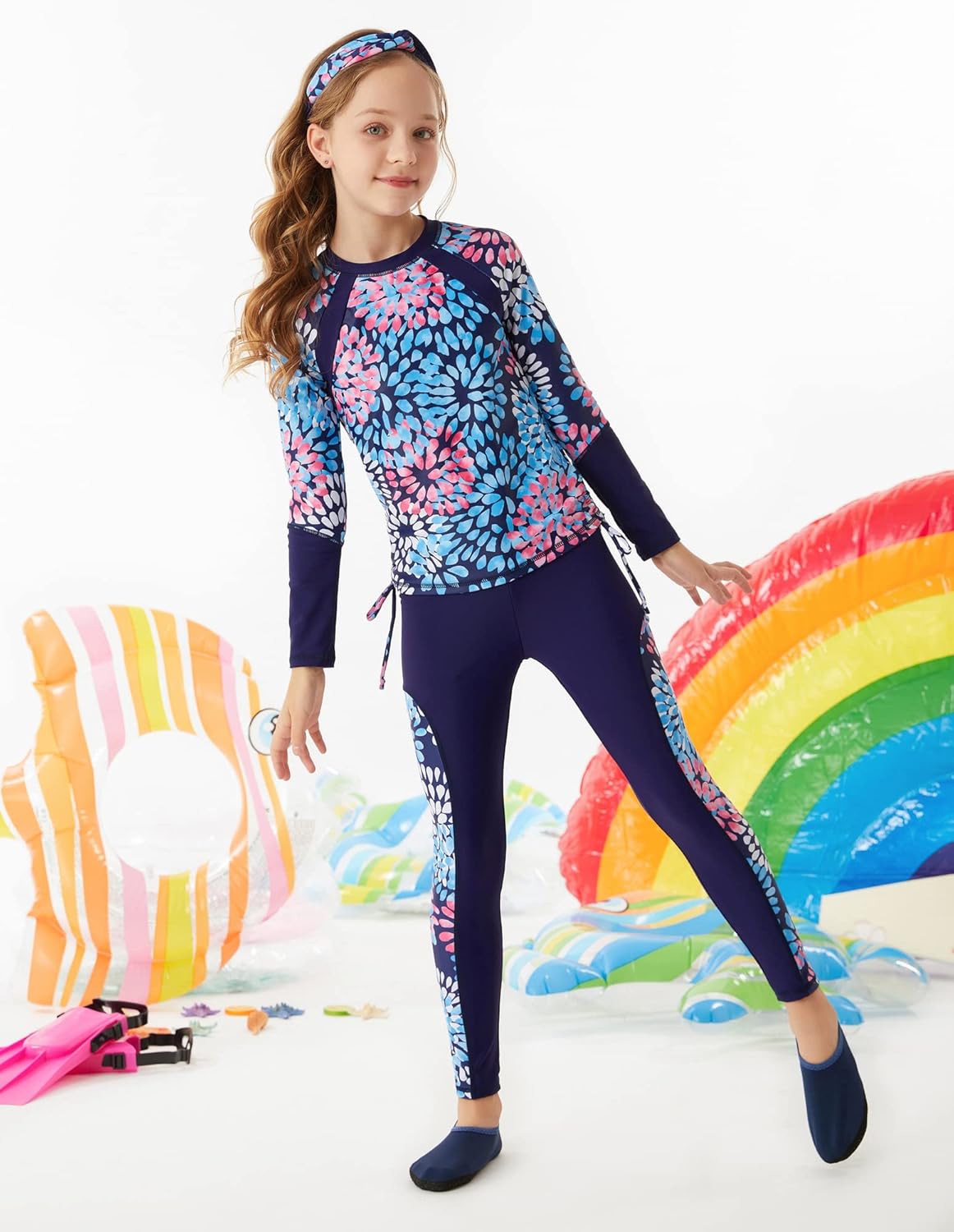 GRACE KARIN Girls Long Sleeve Swimsuit Two Piece Rashguard Floral Swimwear 6-14Y - Image 2