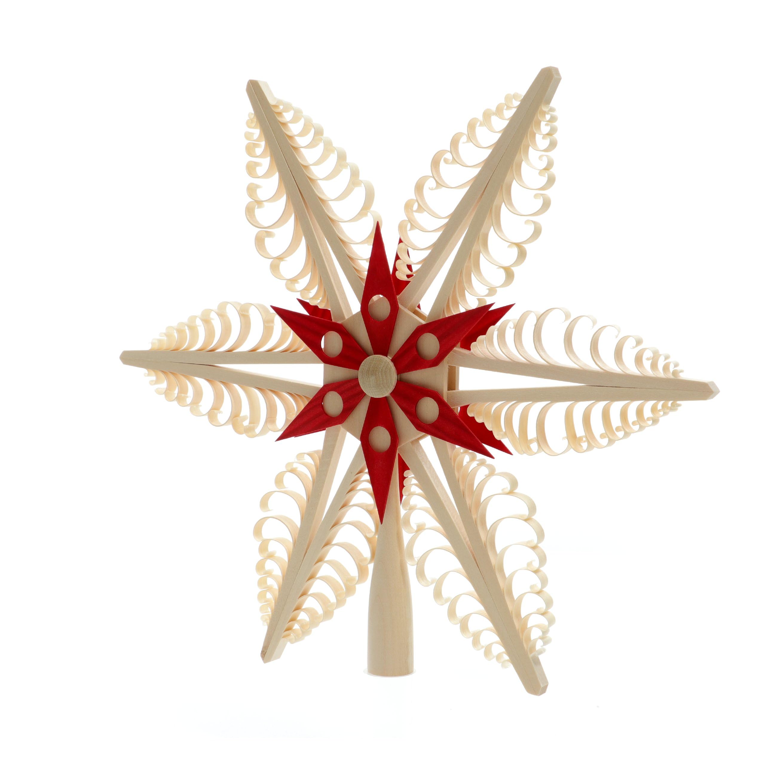 Rudolphs Schatzkiste Baumschmuck Christbaumspitze Mitte mit Holzstern Rot (Beidseitig) BxHxT=31x31x4cm NEU Weihnachten Christbaum Baum Spitze Holzschmuck Holz Seiffen Erzgebirge Dekoration