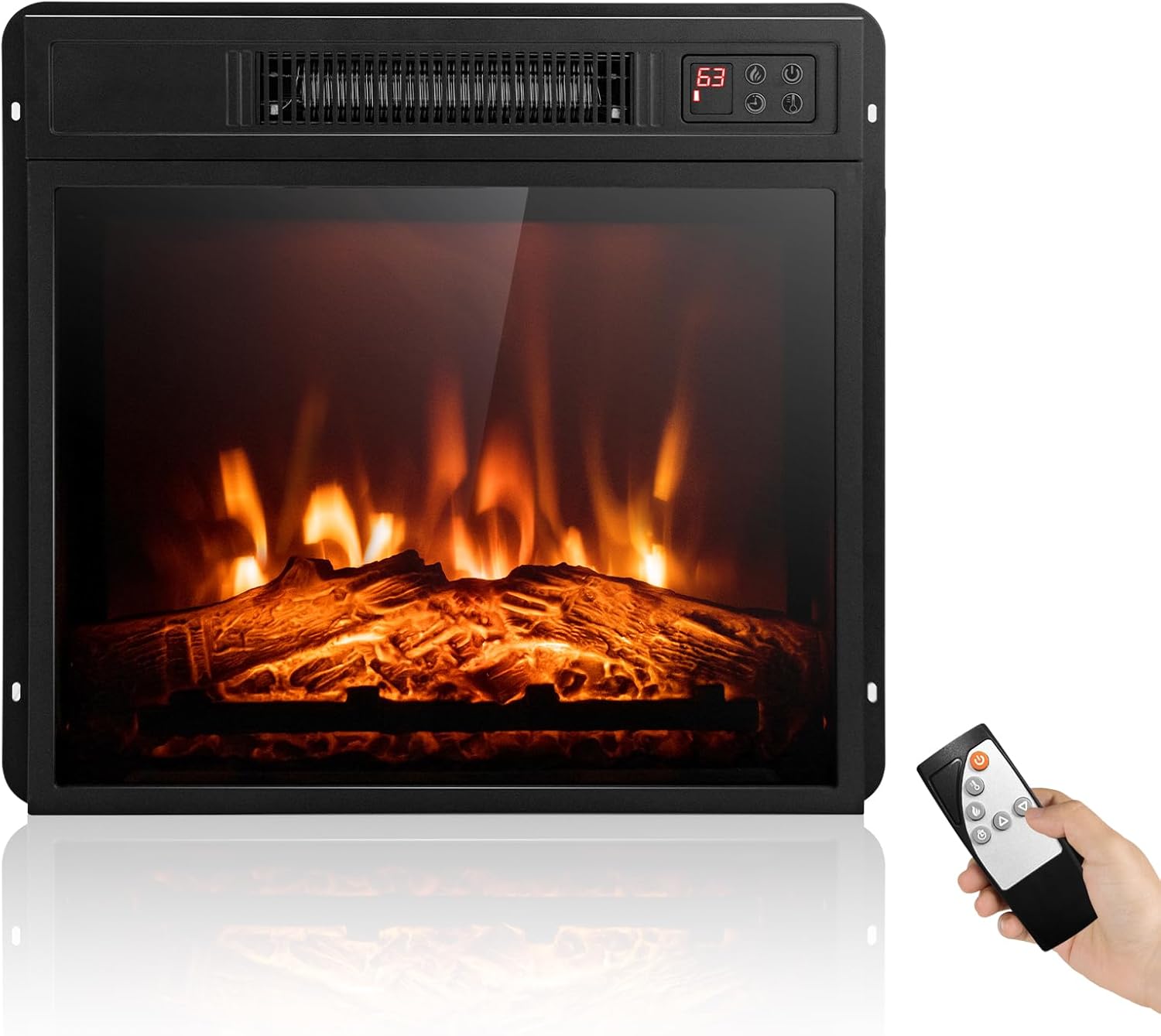 18" Electric Fireplace Inserts, 1400W Recessed Fireplace Heater w/Remote Control, Adjustable Temperature & Flame Effects, 6H Timer, Small Wall Mounted Electric Heater for Indoor Use (18-inch)