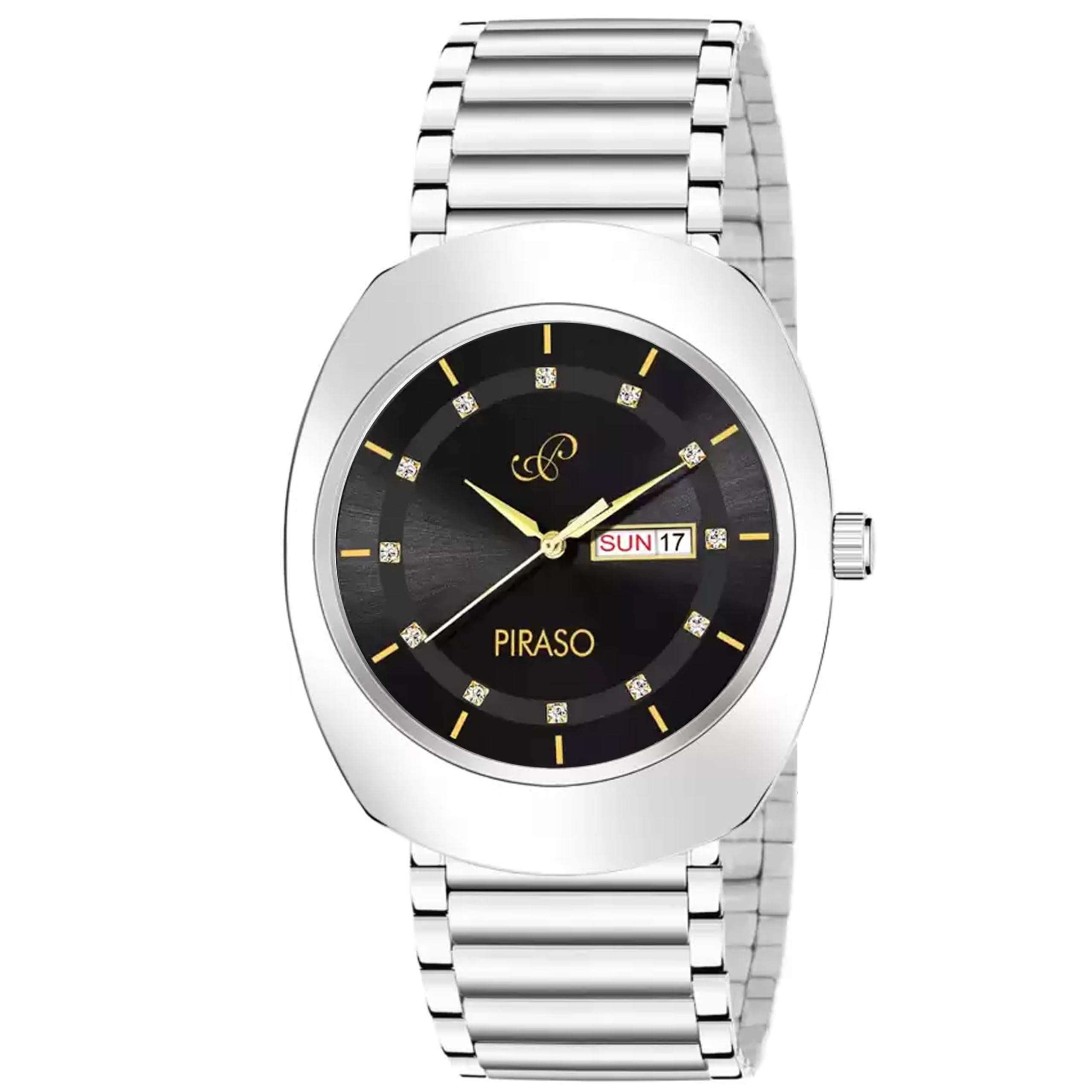 PIRASO Premium Date Display Dial & Stainless Steel Chain Analog Watch for Men (Silver Black) (B0CVN732NR) Amazon Price History, Amazon Price Tracker