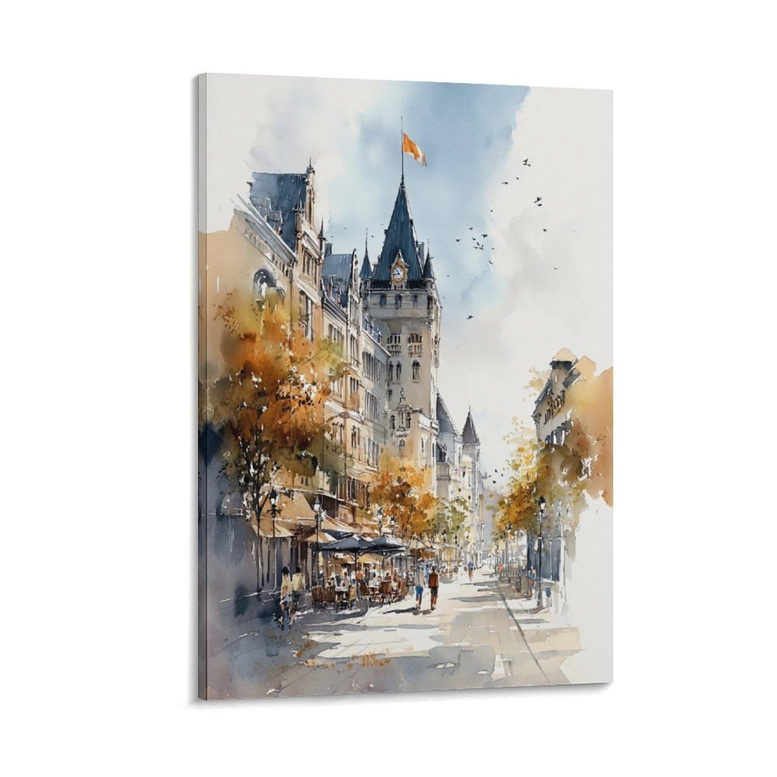 Lcynnh Frame-Style Montreal Watercolor Print Quebec Cityscape Travel Posters 24X36inch(60X90cm) Vintage Watercolor Canvas Art