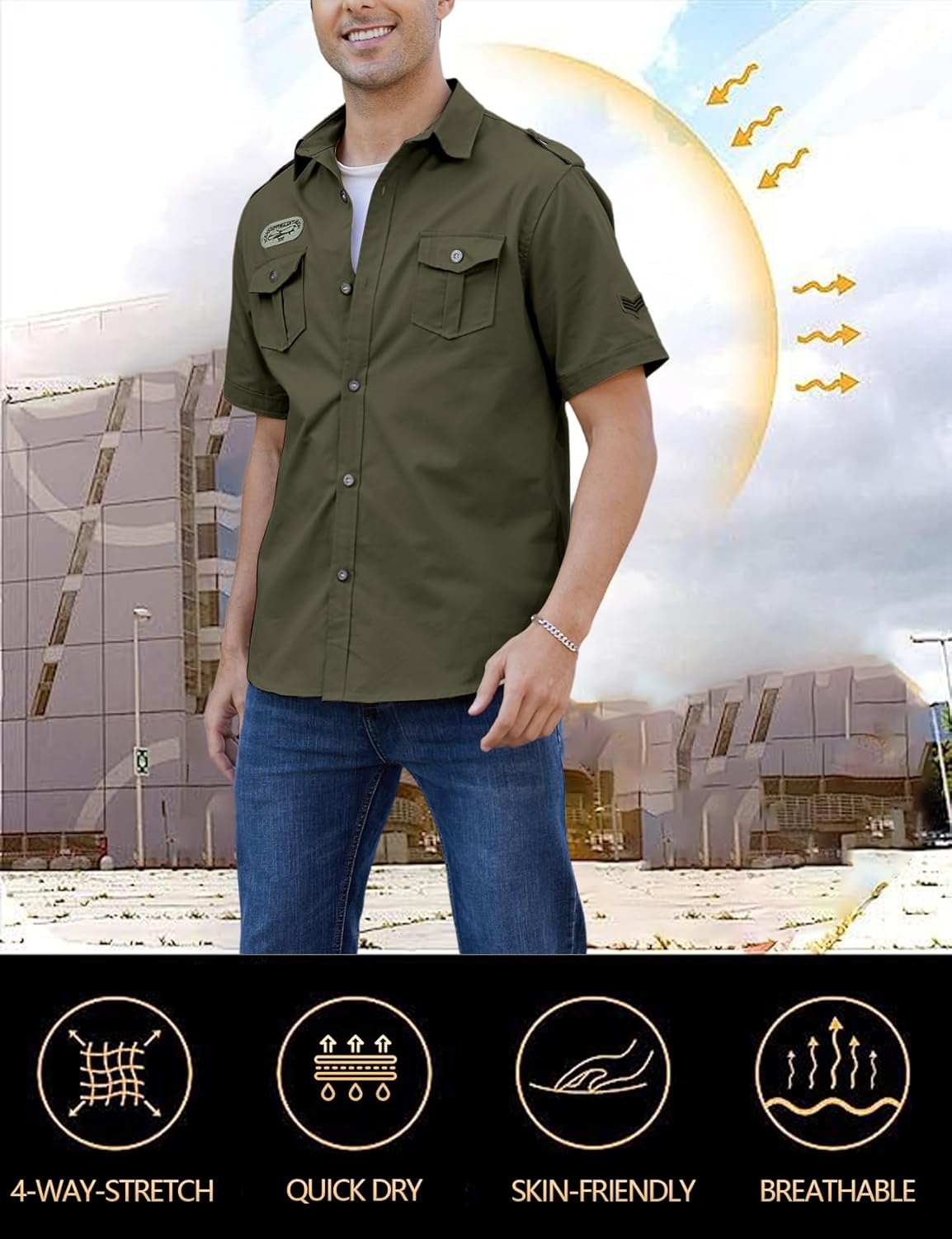 Gihuo Men's Military Tactical Shirt Short Sleeve Cargo Work Outdoor Hiking Camping Hunting Fishing - Image 4