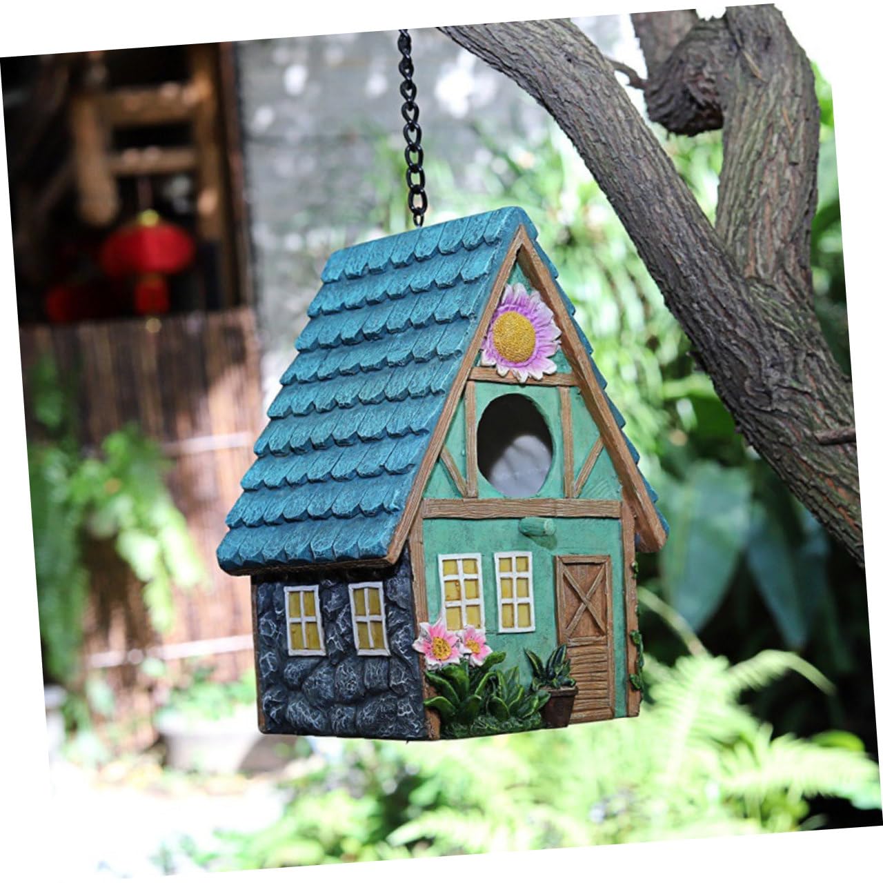 SHINEOFI Nido de Loro Decorativo para Jardín Exterior, Nido de Pájaro de Resina Resistente al Invierno, Refugio para Aves Pequeñas, Manualidades Creativas para Decoración de Patio